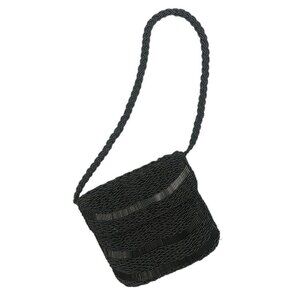 Vintage Hato Hasi Japanese Snap Fastener Beaded Black Clutch Purse Evening Bag